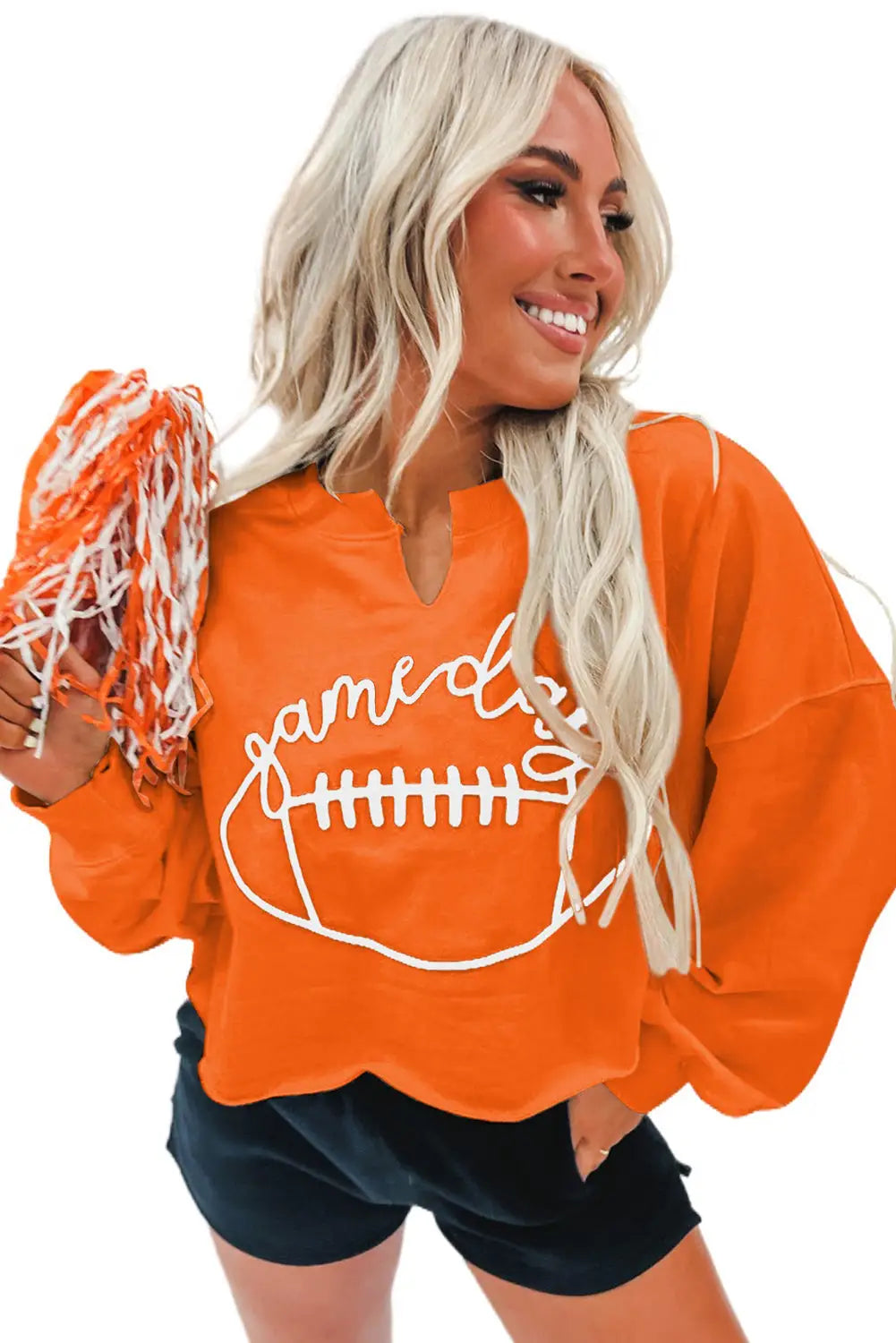 Orange game day lettering rugby notched neck sweatshirt - sweatshirts & hoodies