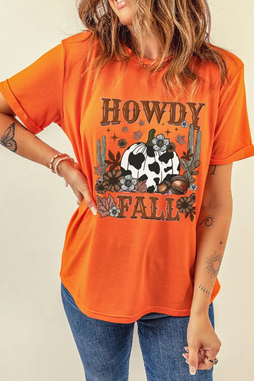 Orange howdy fall western pumpkin graphic t shirt