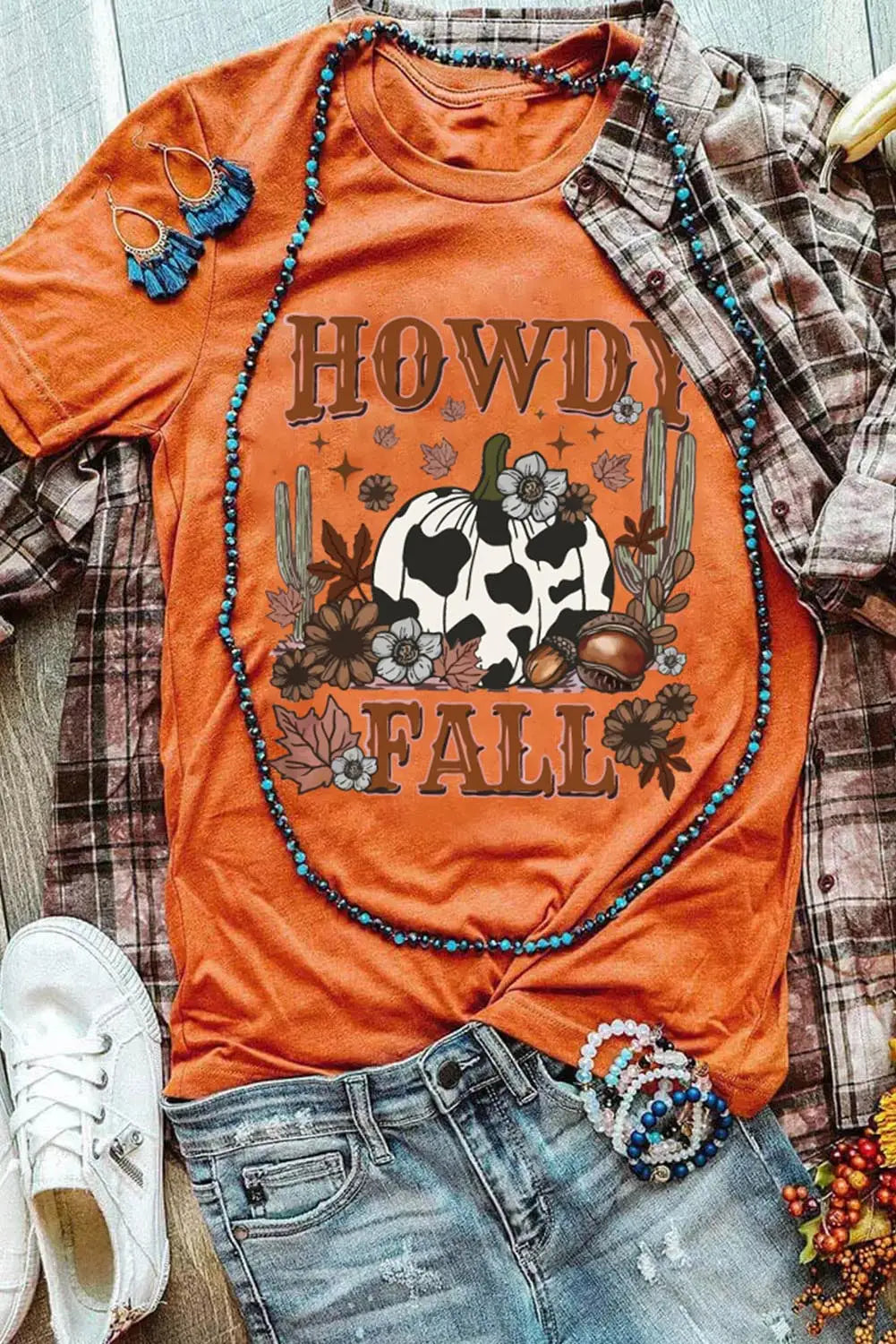 Orange howdy fall western pumpkin graphic t shirt - s /