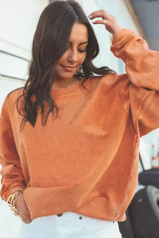 Orange leopard pumpkin graphic corded sweatshirt