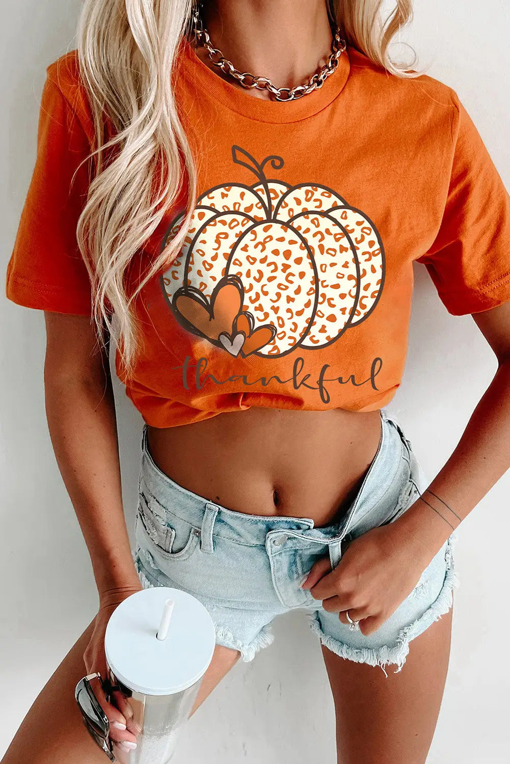 Orange leopard pumpkin graphic tee - s /