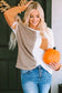 Orange long sleeve colorblock chest pocket textured knit top - tops