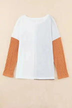 Orange Long Sleeve Colorblock Chest Pocket Textured Knit Top - Fashionfitz