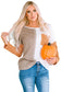 Orange long sleeve colorblock chest pocket textured knit top - tops