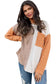 Orange long sleeve colorblock chest pocket textured knit top - tops