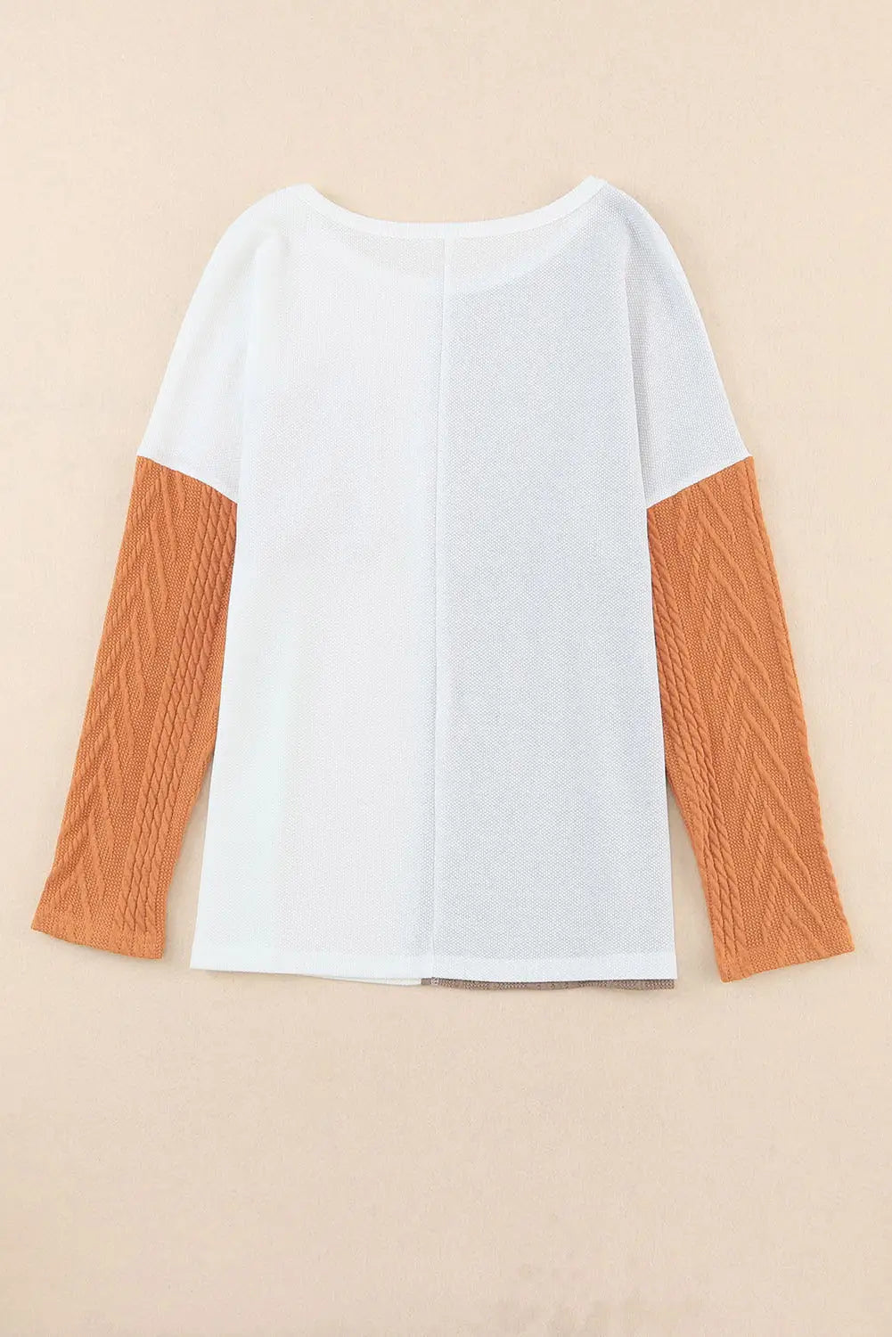 Orange long sleeve colorblock chest pocket textured knit top - tops