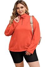 Orange O-ring Zipper Pocketed Plus Size Sweatshirt - Fashionfitz