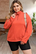 Orange O-ring Zipper Pocketed Plus Size Sweatshirt - Fashionfitz