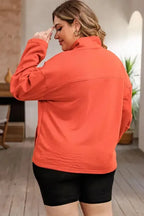 Orange O-ring Zipper Pocketed Plus Size Sweatshirt - Fashionfitz