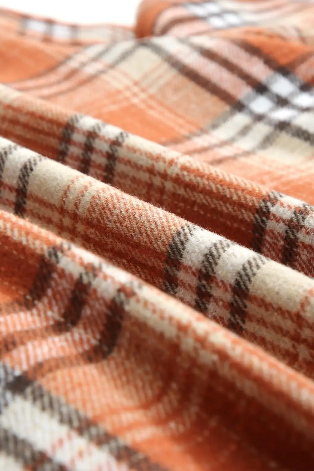 Orange plaid pattern sherpa lined hooded shacket - shackets