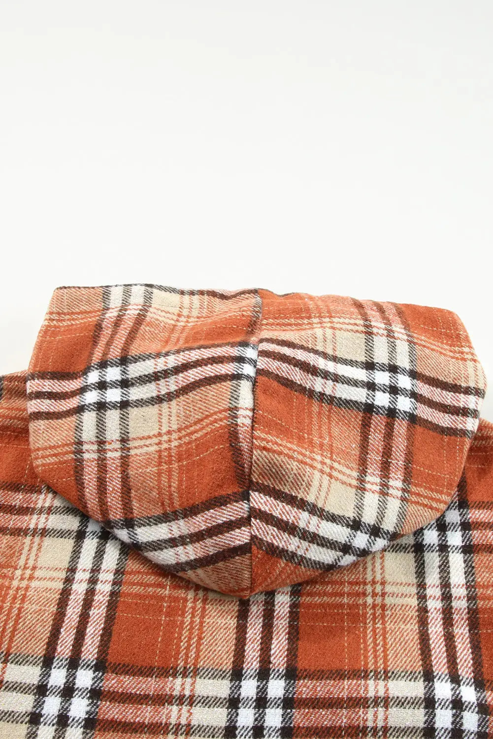 Orange plaid pattern sherpa lined hooded shacket - shackets