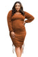 Orange plus size ruched drawstring bodycon dress