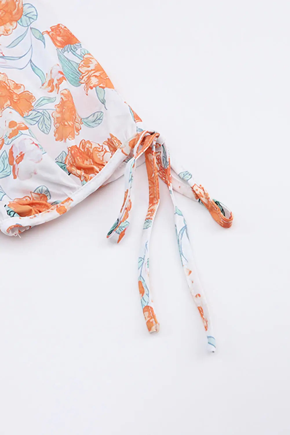 Orange plus size square neck tie sleeve floral dress
