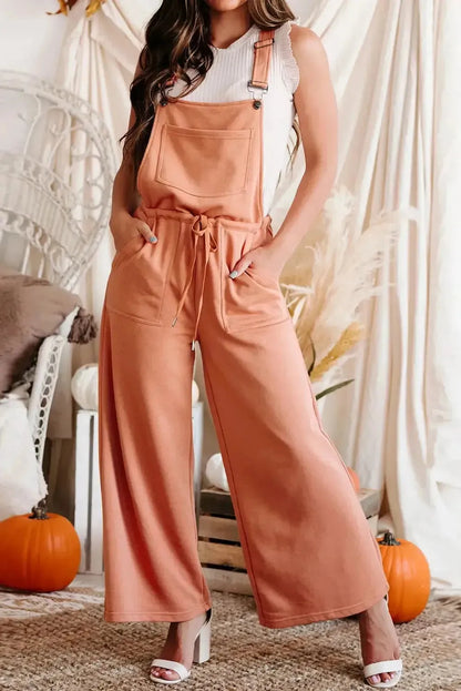 Orange Drawstring Wide Leg Overalls - Fashionfitz
