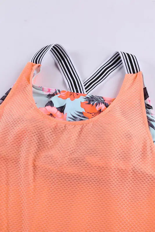 Orange printed splicing racerback tankini - tankinis