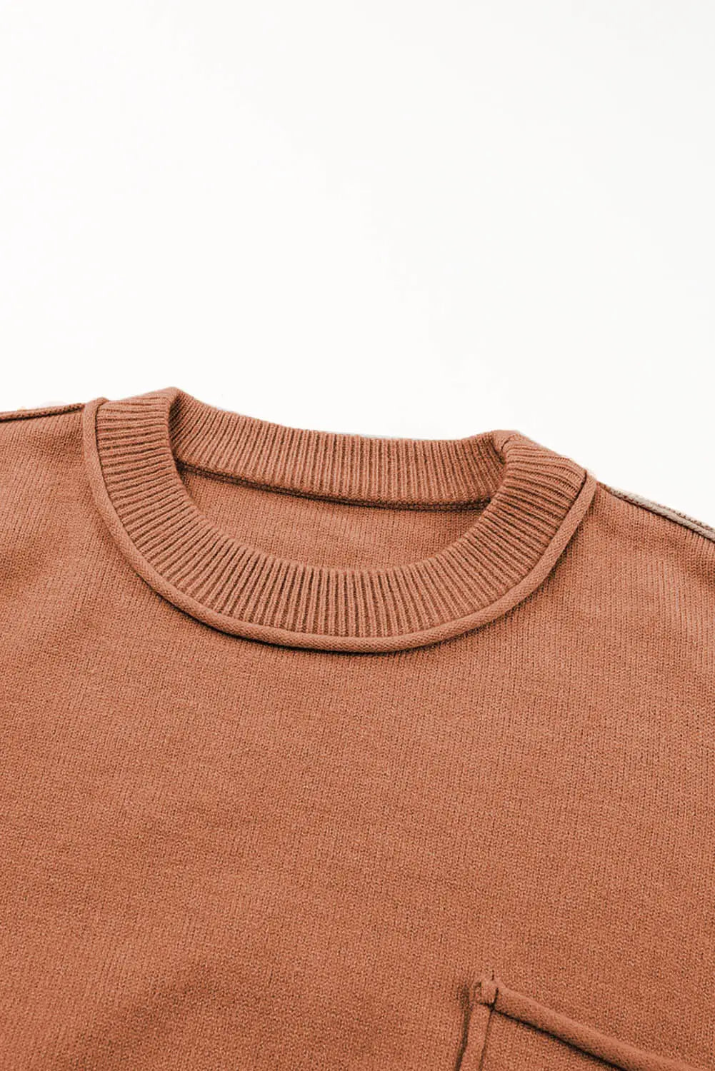 Orange raw edge patch pocket exposed seam loose sweater - sweaters & cardigans