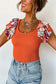 Orange Ribbed Knit Tiered Ruffled Sleeve Bodysuit - Fashionfitz