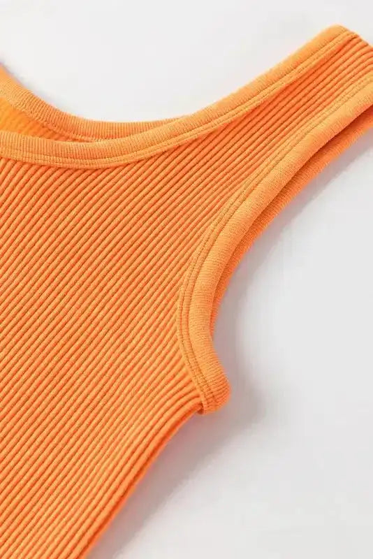 Orange Ribbed Seamless Cropped Tank Top - Fashionfitz