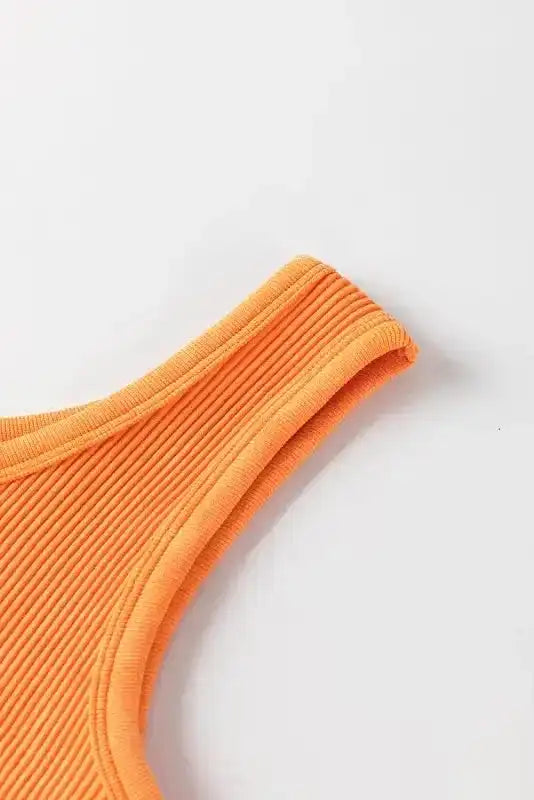 Orange Ribbed Seamless Cropped Tank Top - Fashionfitz