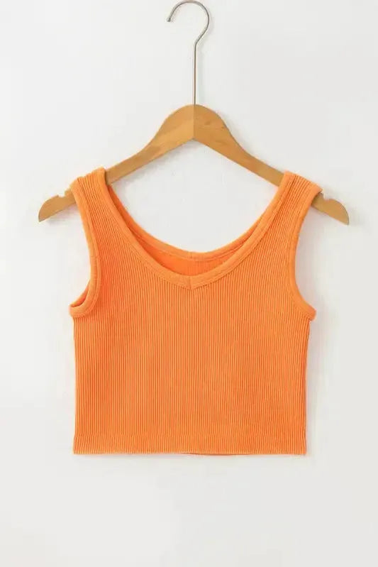 Orange Ribbed Seamless Cropped Tank Top - Fashionfitz