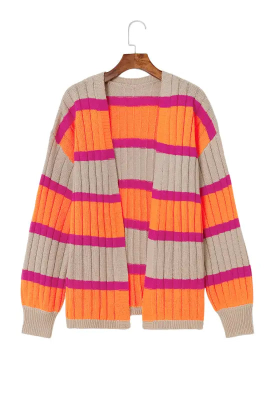 Orange striped colorblock drop shoulder slouchy cardigan - cardigans