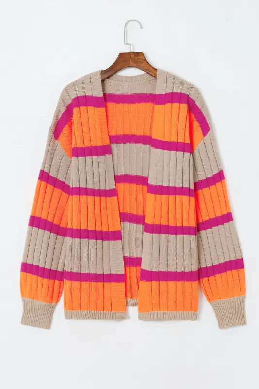 Orange striped colorblock drop shoulder slouchy cardigan - cardigans