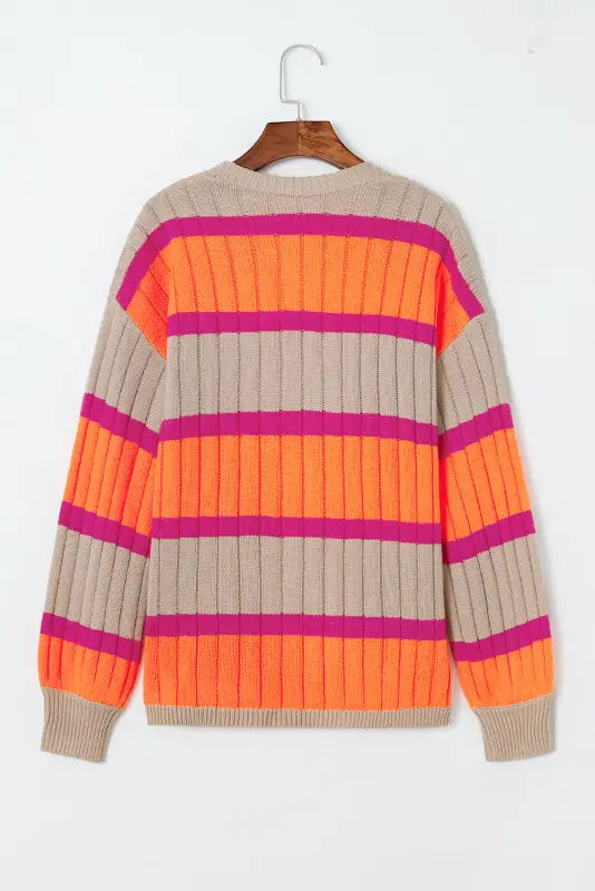 Orange striped colorblock drop shoulder slouchy cardigan - cardigans