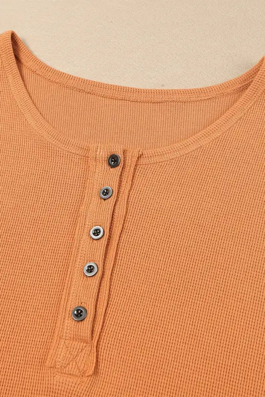 Orange waffle knit henley top - long sleeve tops