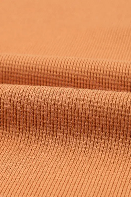 Orange waffle knit henley top - long sleeve tops