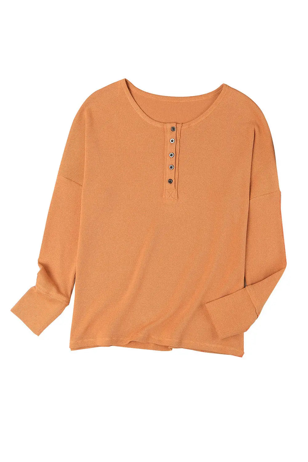 Orange waffle knit henley top - long sleeve tops