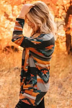 Orange Western Tribal Aztec Print Cardigan - Fashionfitz