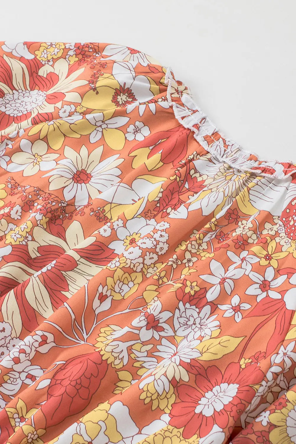 Orange wide flutter sleeve floral dress - dresses