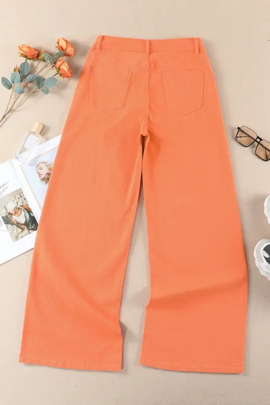 Orange acid wash high waist wide leg jeans