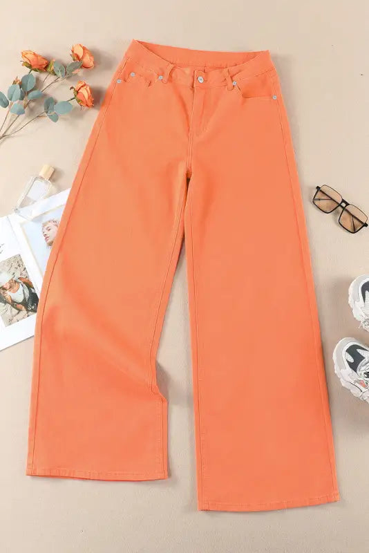 Orange acid wash high waist wide leg jeans