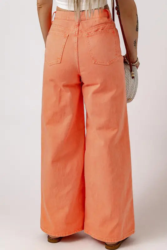 Orange acid wash high waist wide leg jeans