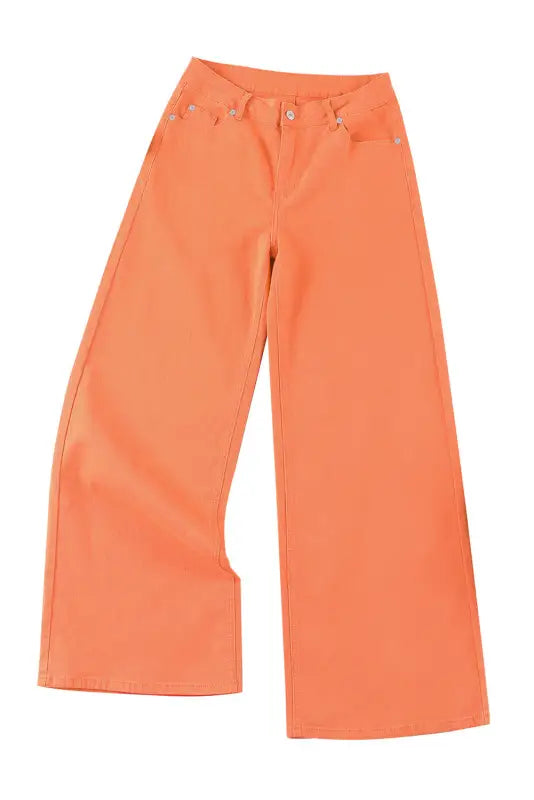 Orange acid wash high waist wide leg jeans