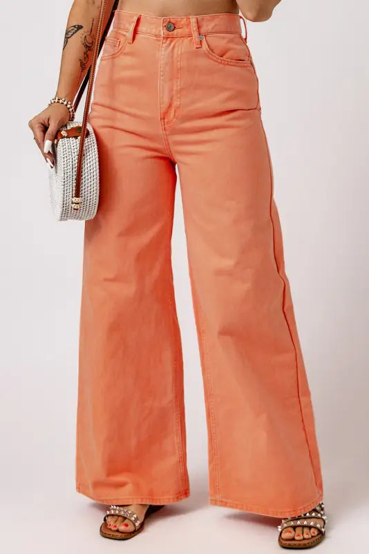 Orange acid wash high waist wide leg jeans - 6 / 98% cotton + 2% elastane