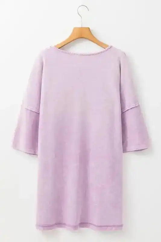 Close-up of orchid petal mineral wash texture on oversized plus size cotton tee, Fashionfitz UK