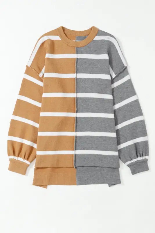 Oversized brown contrast top - long sleeve tops