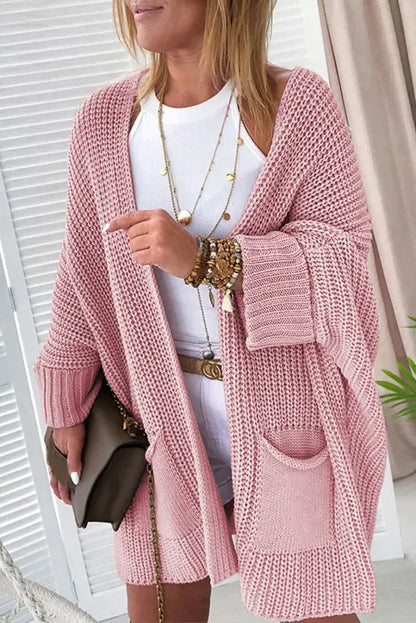 Apricot oversized fold over sleeve sweater cardigan - pink / s / 65% acrylic + 35% polyester - sweaters & cardigans