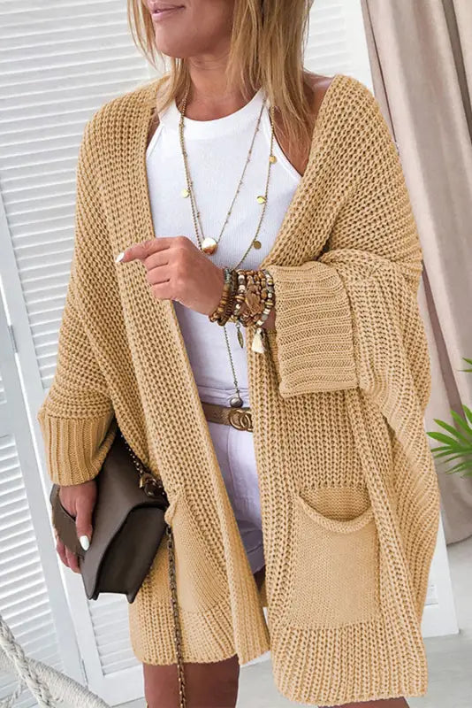 Apricot oversized fold over sleeve sweater cardigan - s / 65% acrylic + 35% polyester - sweaters & cardigans