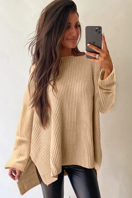 Oversized jumper - apricot side slits loose fit | fashionfitz