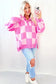 Oversized jumper - pink checkered half button collared