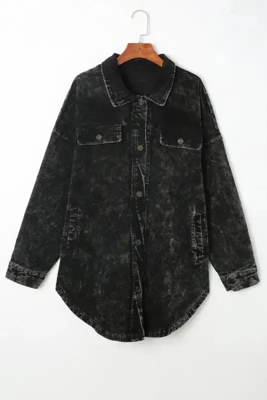Oversized Shacket - Black Vintage Distressed Mineral Wash - Fashionfitz