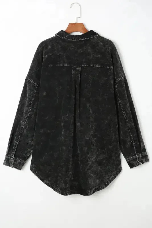 Oversized Shacket - Black Vintage Distressed Mineral Wash - Fashionfitz