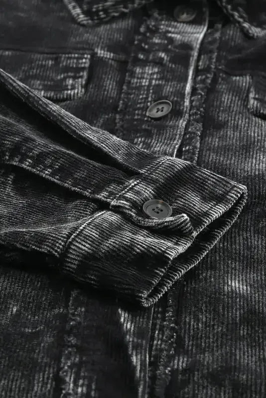 Oversized Shacket - Black Vintage Distressed Mineral Wash - Fashionfitz