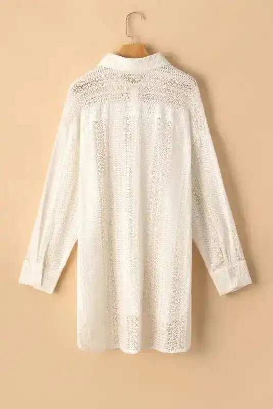 Oversized Shirt - Beige Lace Crochet - Fashionfitz