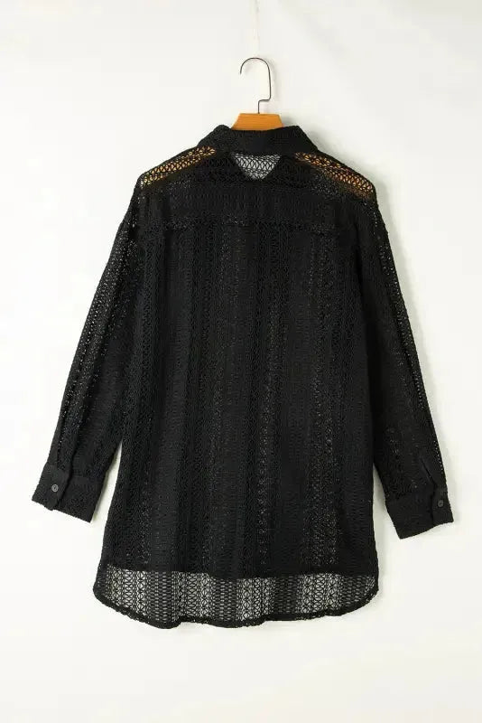 Oversized Shirt - Beige Lace Crochet - Fashionfitz