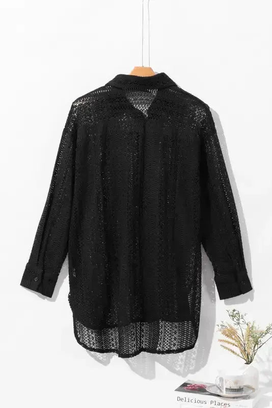 Oversized Shirt - Beige Lace Crochet - Fashionfitz