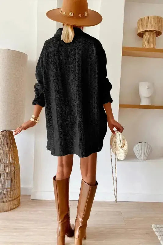 Oversized Shirt - Beige Lace Crochet - Fashionfitz